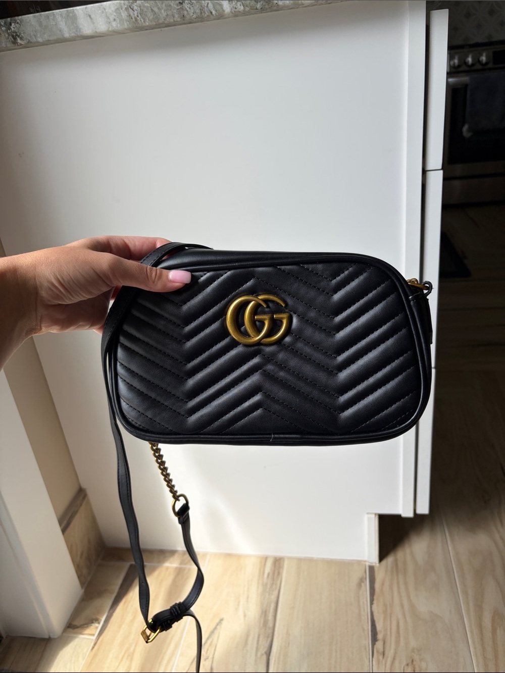 Gucci Black Chevron Matelassé Leather Crossbody with Gold GG